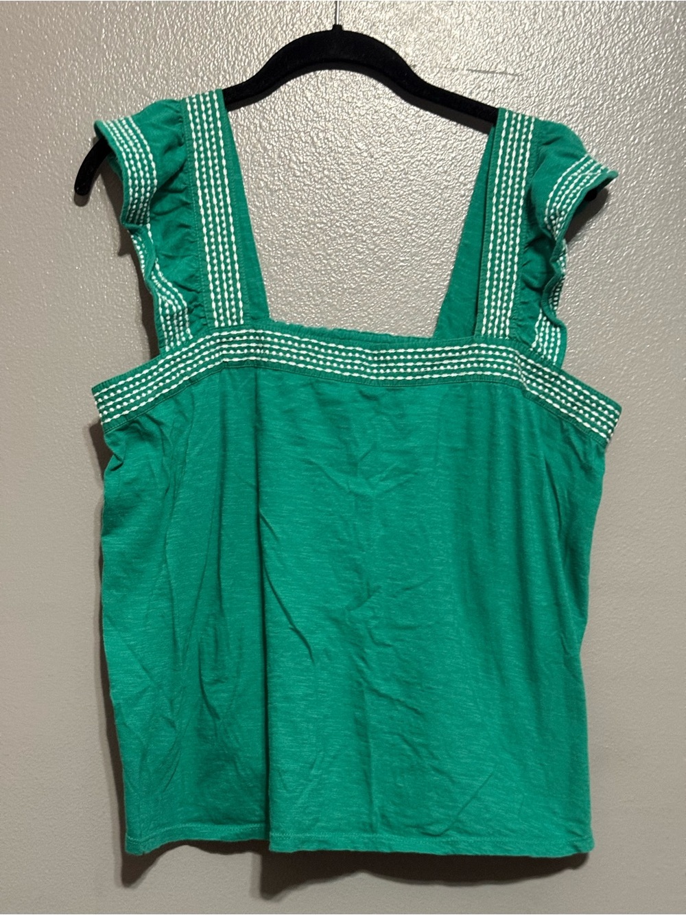 LOFT Emerald Green Square-Neck Tank with White Trim
